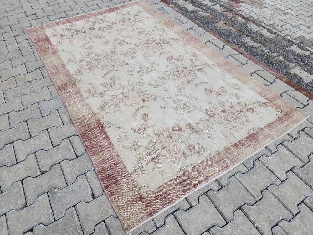 Handmade Turkish Oushak Isparta Wool Rug 4x7 Beige Neutral 138x233 cm