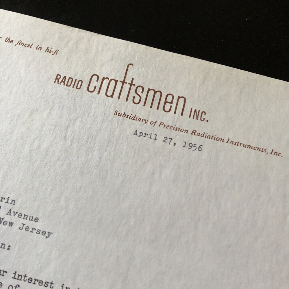 1956 Radio Craftsmen Letterhead Stationery Signed by Lee J Goodman VP