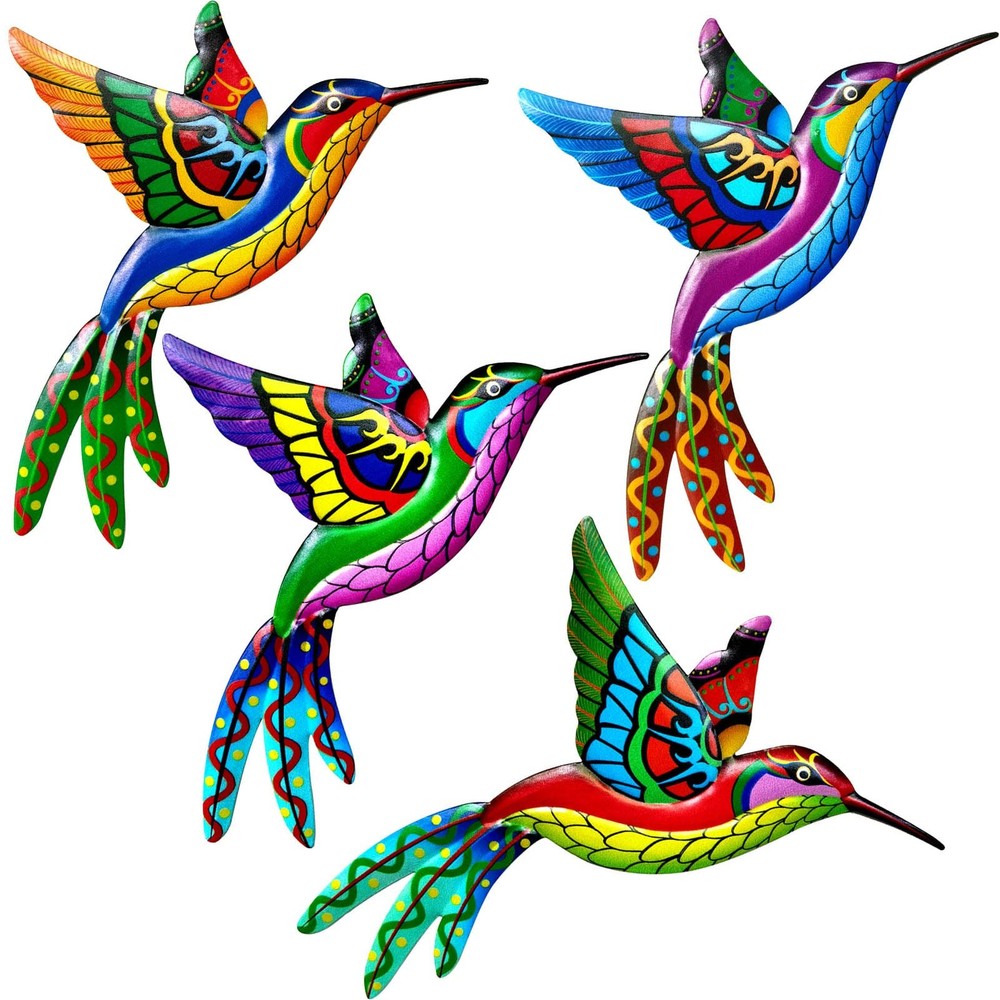Metal Hummingbird Wall Art Outdoor Garden Decor Colorful Fence Sculpture