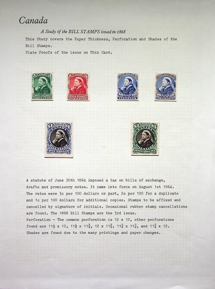 CANADA: Victoria Bill Stamp Proofs - Ex-Old Time Collection - Album Page (82715)