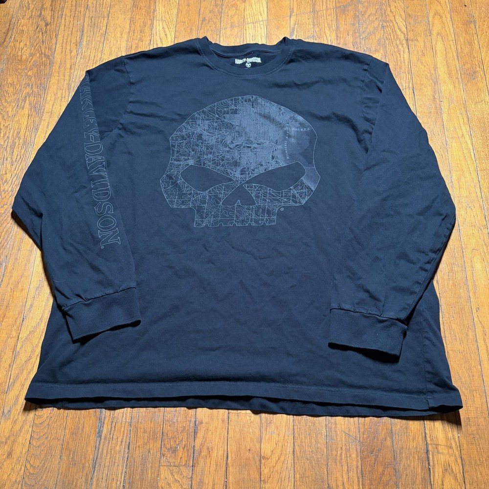 Harley Davidson Skull Long Sleeve T-Shirt Men’s Size 3XL Black Biker Grunge Goth