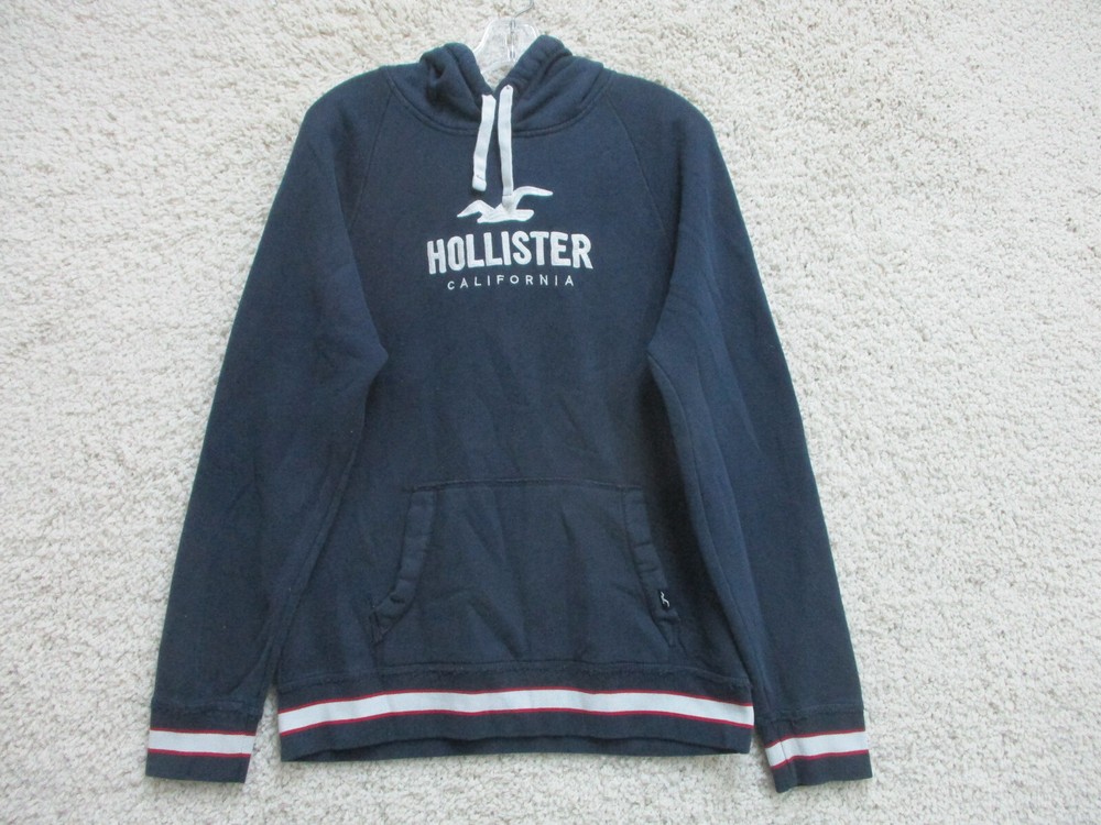 Hollister Sweater Medium Adult Navy Blue Hoodie Pullover Pockets Logo Mens M