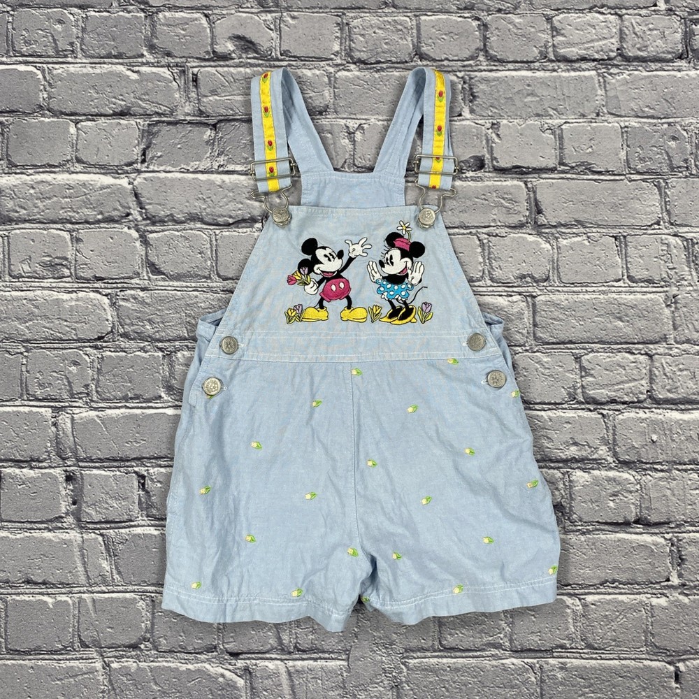 Vintage Mickey & Co Shortalls Girls Size 4 Blue Mickey & Minnie Mouse Embroidery