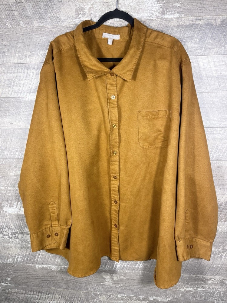 Camel Brown Suede Feel Soft Button Up Shacket Top Size 5X Lagenlook Layer Spring
