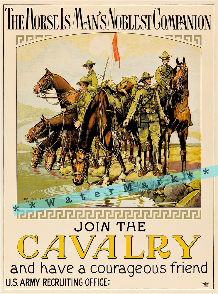 Join the Cavalry 1928 US Army Recruiting Poster Vintage Style Print Retro Art