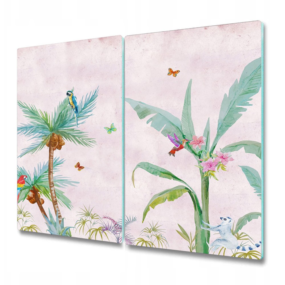 Tempered Glass Worktop Saver with Safari Exotic Vintage Palm Design