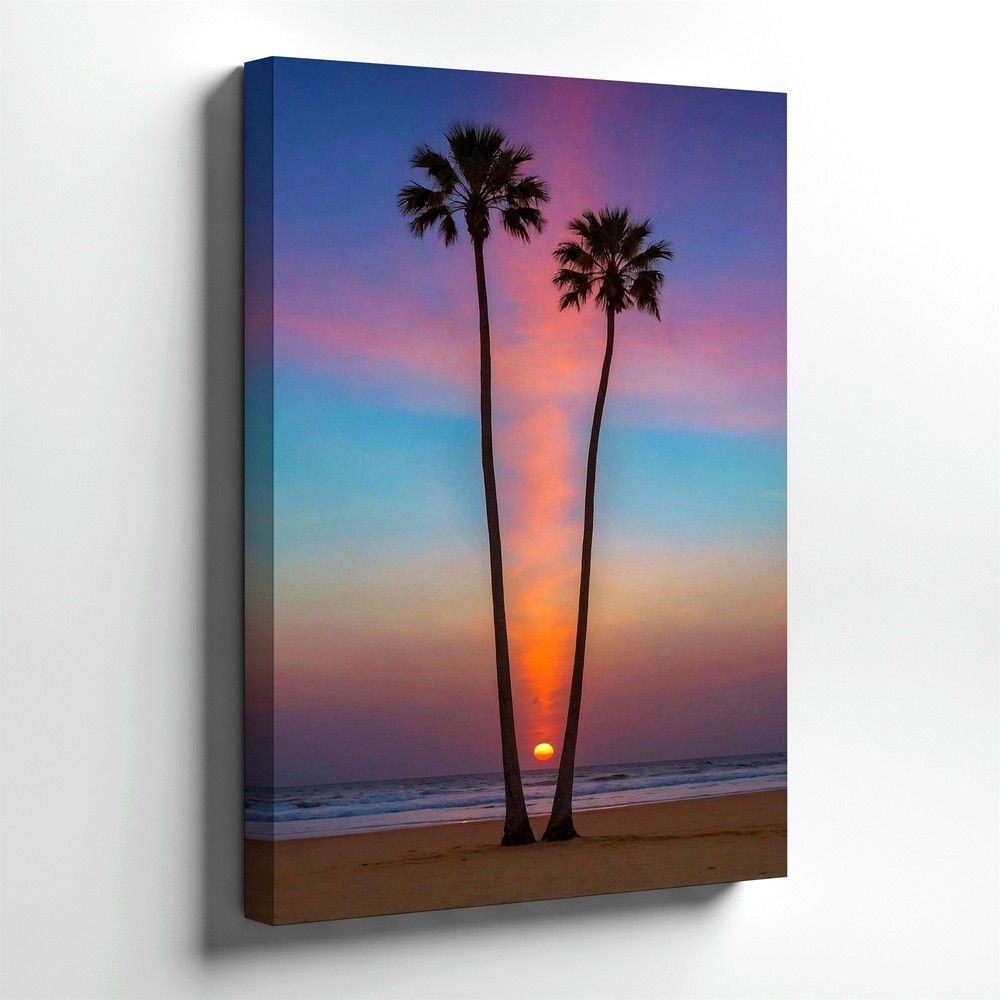 Wall Art Tropical Beach Sunset Palm Tree Swing Ocean Coastal Canvas Print Decor