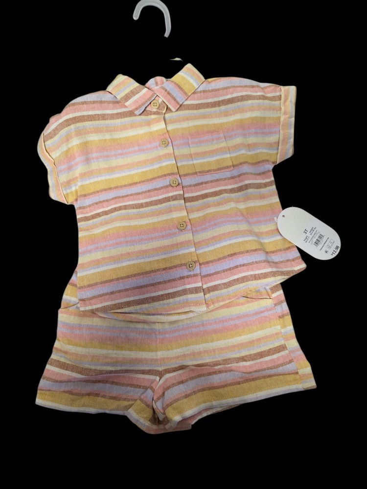 Nwt Multicolor Girls Size 3t Striped Soft Denim Summer Outfit