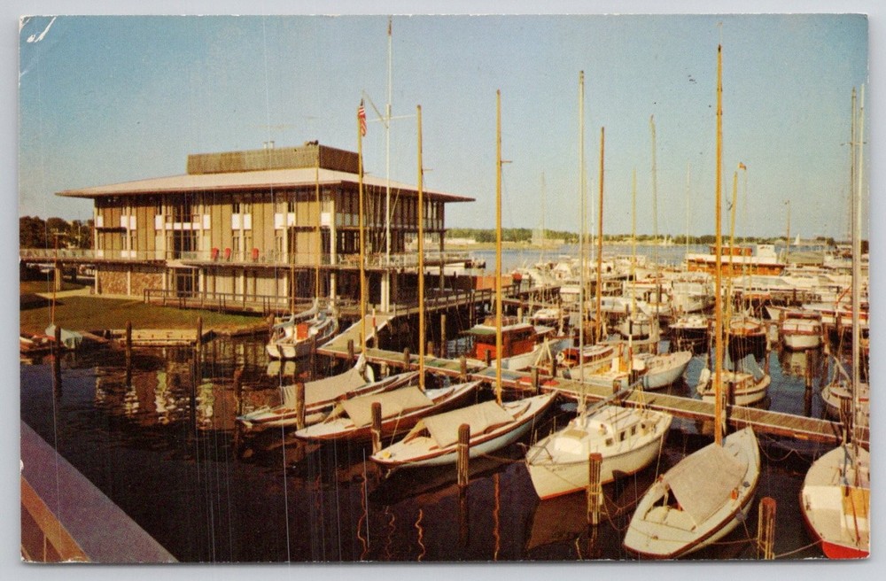 Annapolis Yacht Club Maryland 1973 Postcard Modern Building Marina Sailboats