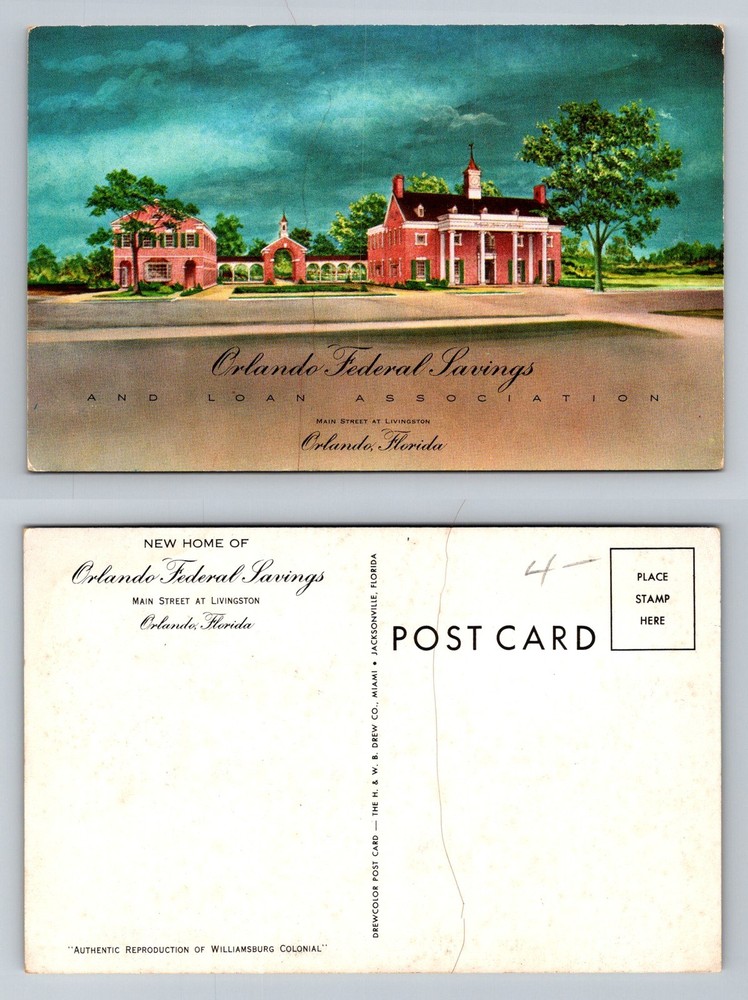 Orlando, FL-Florida, Federal Savings Colonial Building Vintage Postcard
