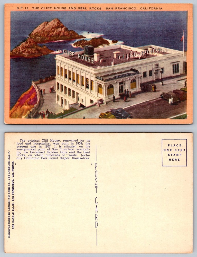 Cliff House & Seal Rocks San Francisco CA Postcard Longshaw Card Co. 1940s