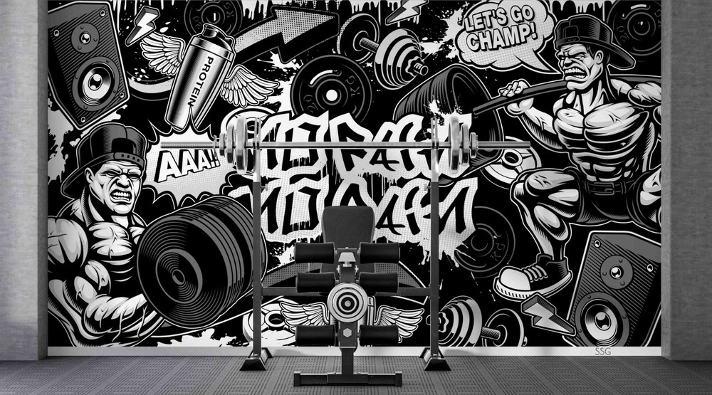 3D Muscle Male Fitness Doodle Self-adhesive Removable Wallpaper Murals Wall 114