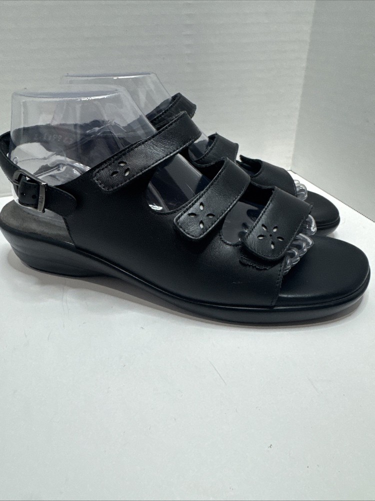 SAS Quatro Tripad Comfort Slingback Sandal BlackLeather Adjustable Straps 9.5W