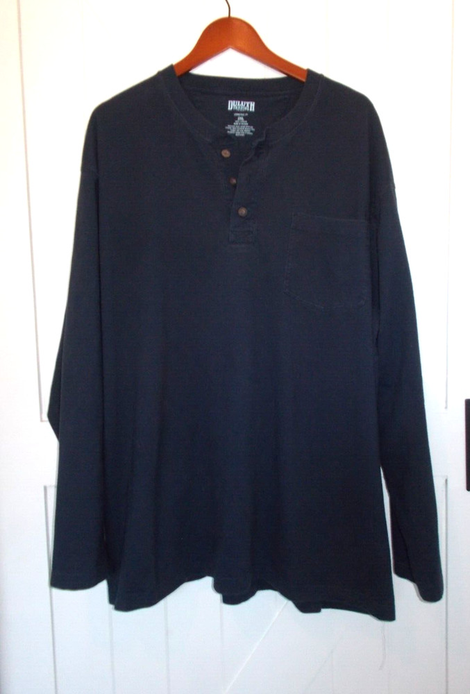 Duluth Trading Co. Longtail T Henley Shirt Men's 2XL Blue Long Sleeve Tee Shirt