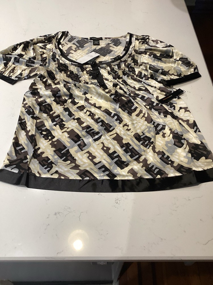 Bcbg Maxazria Satin Tic Tac Babydoll Blouse Black Gray White Size M