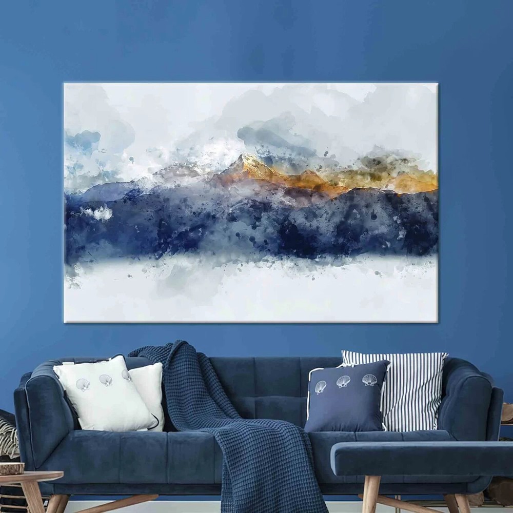 Watercolor Mountain Printing Blue View Unframed Canvas Print Australian Wall Art