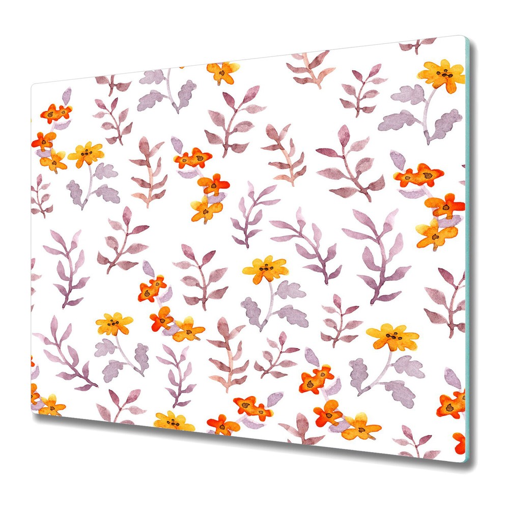 Glass Worktop Saver Kitchen Vintage flowers and leaves orange and pink large