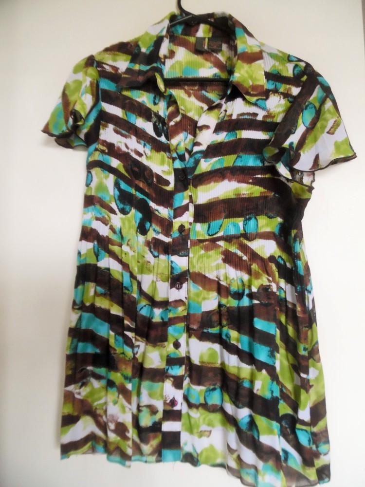 Sere Nade Multicolor accordion pleated button front blouse shirt top Sz 1X