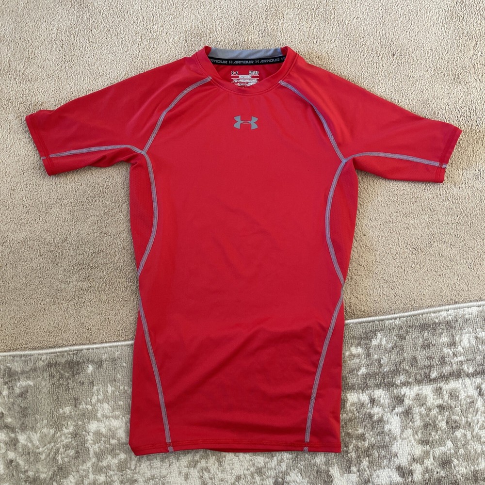 Under Armour Mens Small Fitted Short Sleeve Compression Red Heat Gear Shirt
