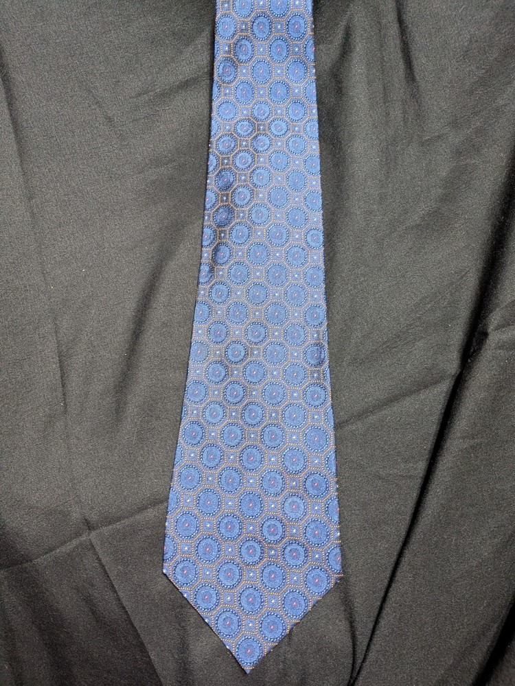 Hickey-Freeman Collection Men’s Jacquard Silk Geometric Tie Blue/Gold Italy