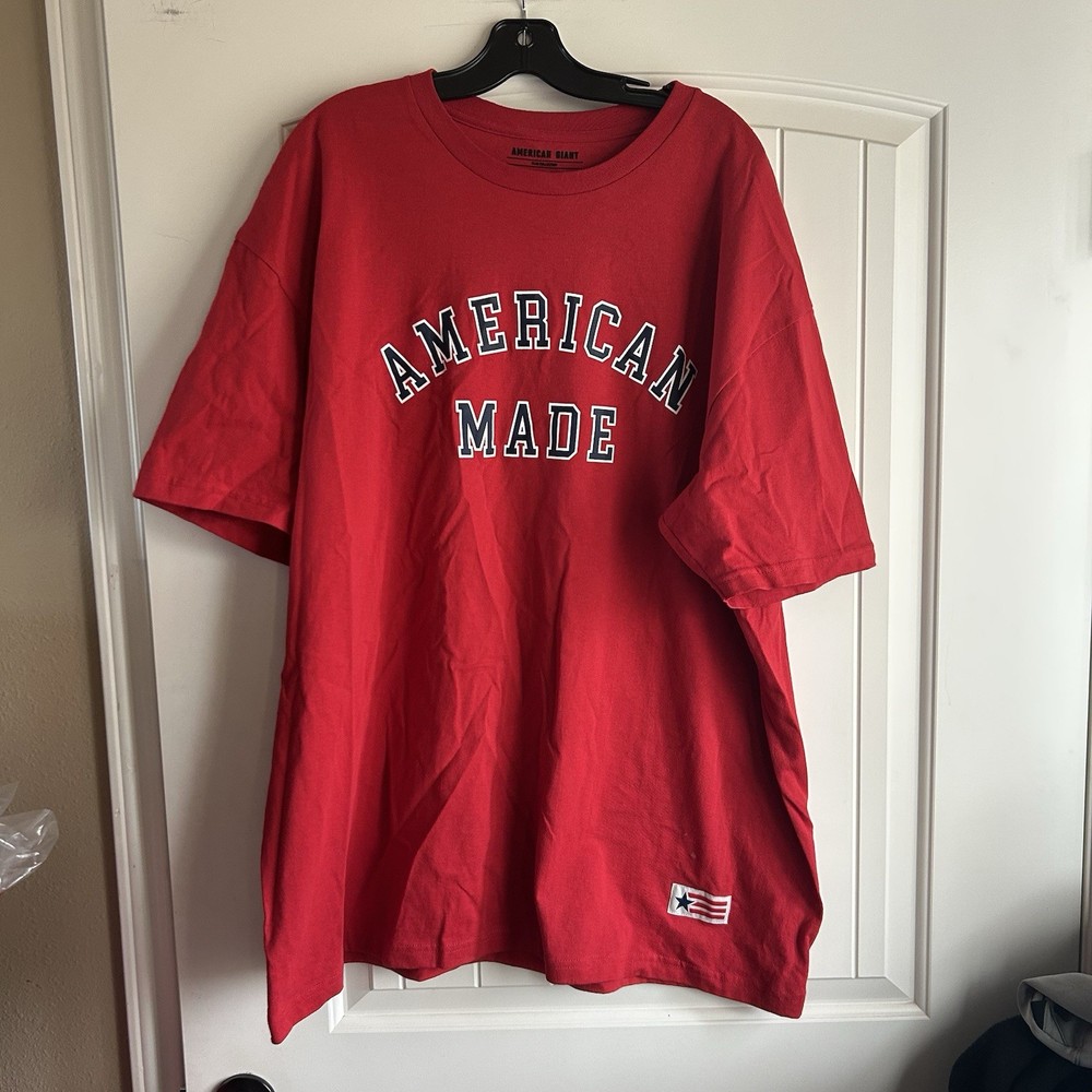 American Giant Shirt Mens 3XL Red Short Sleeve Flag Col. American Made Rn 136653