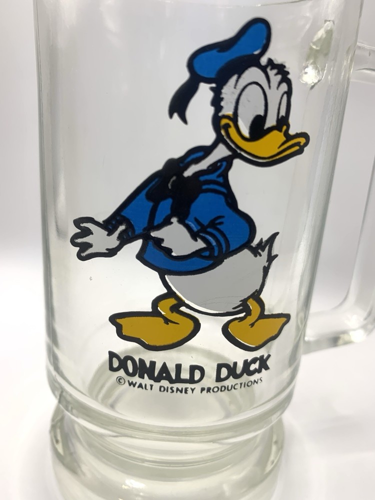 Donald Duck Glass Handled Mug Cup Walt Disney Productions Collectible Vintage