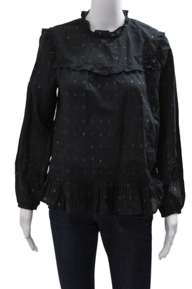 Joie Women Bohemian Black High Neck Long Sleeve Cotton Blend Blouse Size MFree Shipping in US $100+ Orders | $6.95 Orders Below