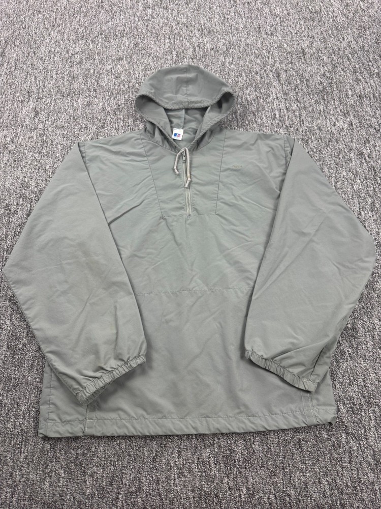 Vtg Russell Athletic Jacket Men Large Gray Nylon Hooded Pullover Windbreaker USA