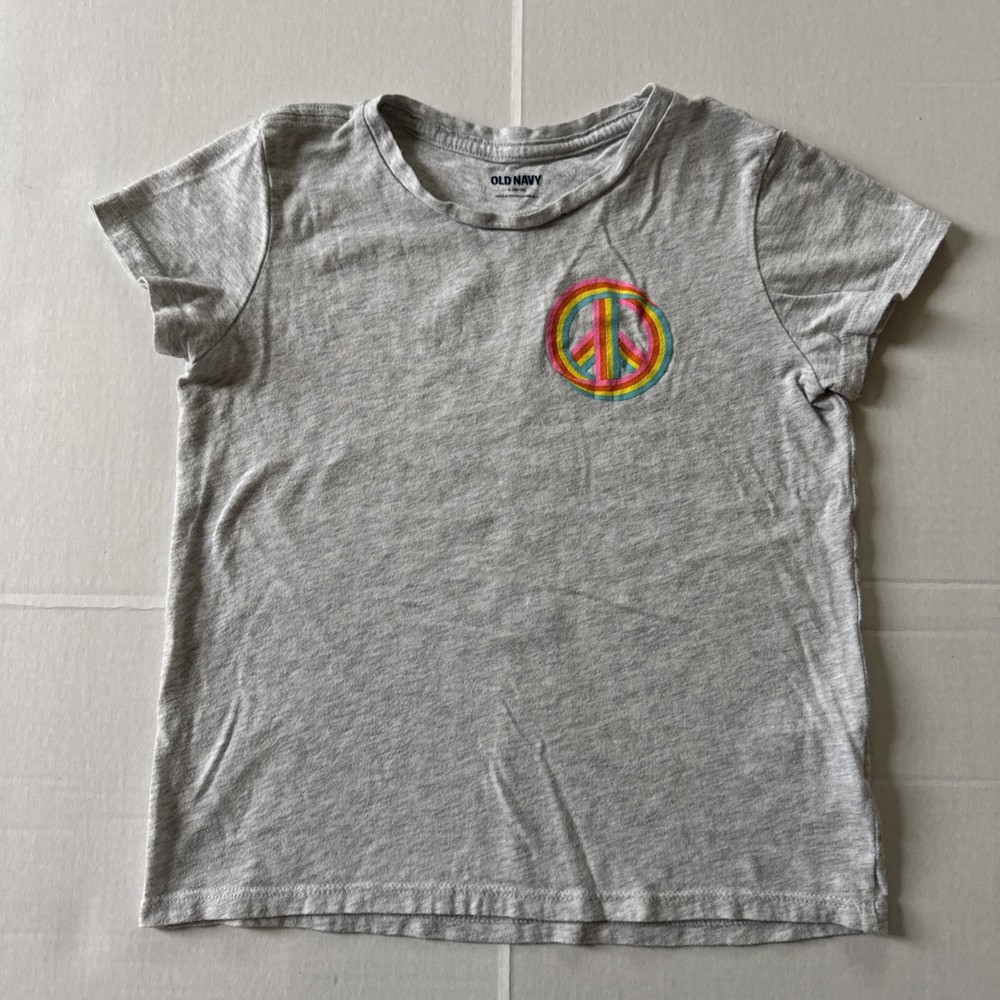 Old Navy peace logo top Youth t shirt Large 10-12 gray Free USA Shipping