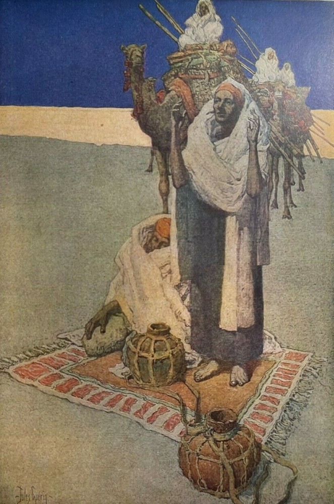 1908 Vintage Magazine Illustration Prayer in the Desert by Jules Guerin