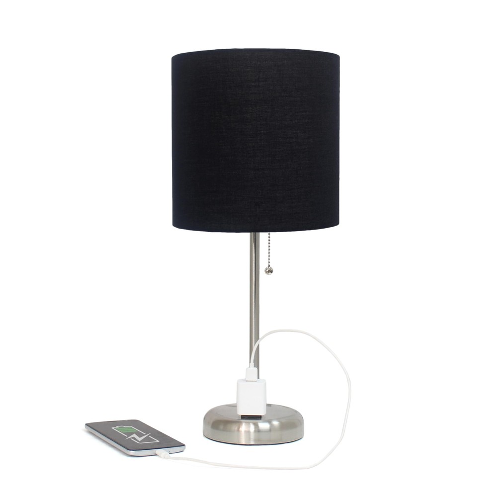 LT2024-BLK-2PK Pack Brushed Steel Stick Table Desk Lamp Set with Charging Out...