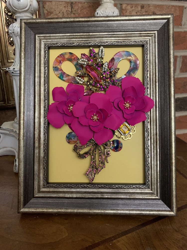 vintage jewelry art Floral Collage framed