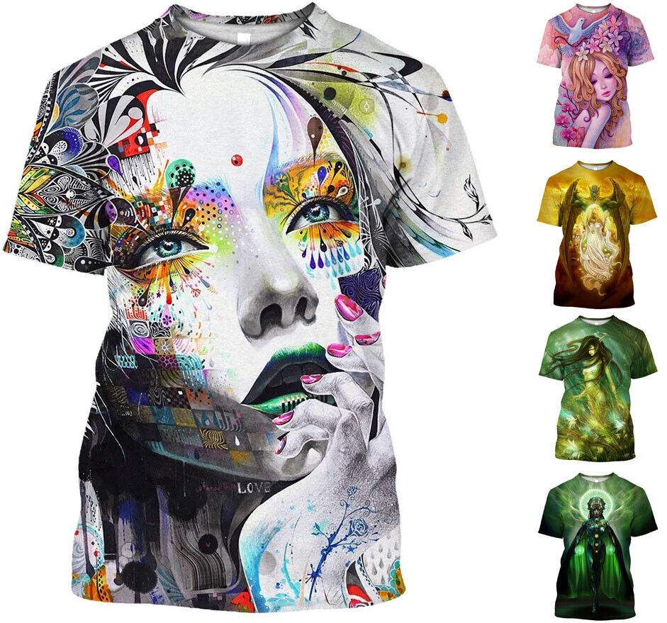 Fantasy Art Woman Design Graphic T-Shirt Mens O Neck Short Sleeve Tee Top