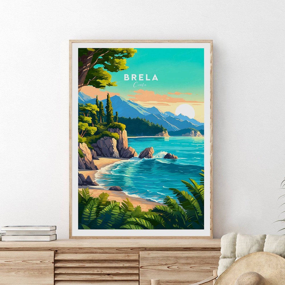 Brela Croatia Travel Poster Traditional Croatian Coastal Print  