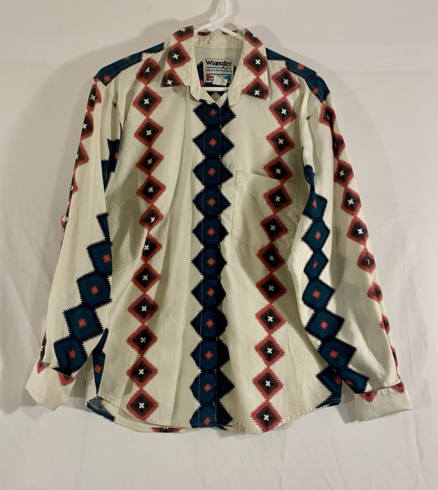 Wrangler Women’s Long Sleeve Shirt Large Aztec Buttonup Western Wear Rodeo VTG