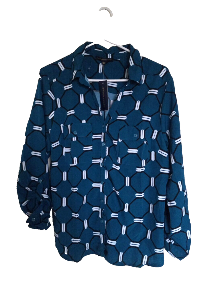 Adrienne Vittadini Shirt Women Size XL Teal White Black NEW