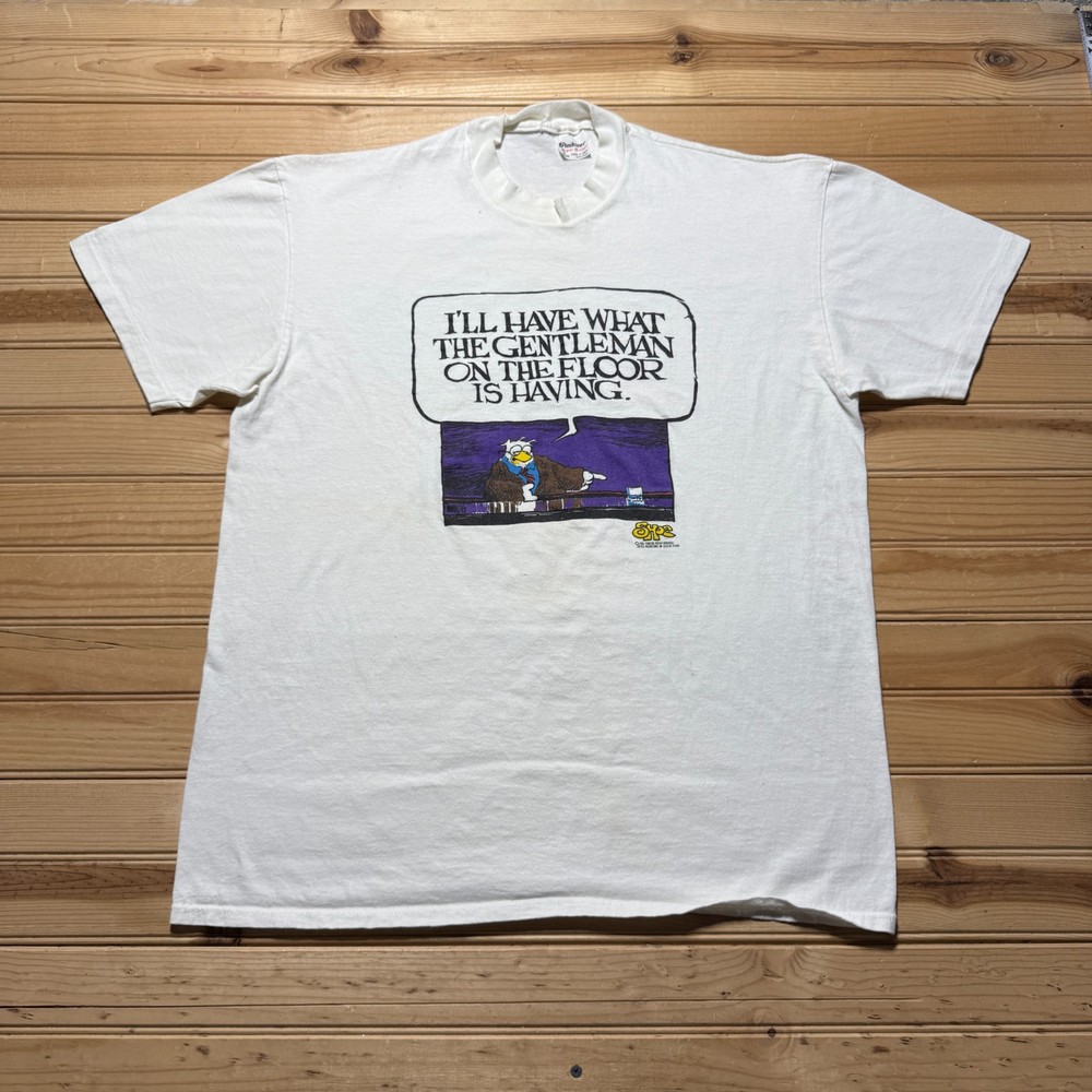 Vintage 1986 Owl Drunk Bar Table Cartoon Comic Strip Graphic T-Shirt USA Made XL