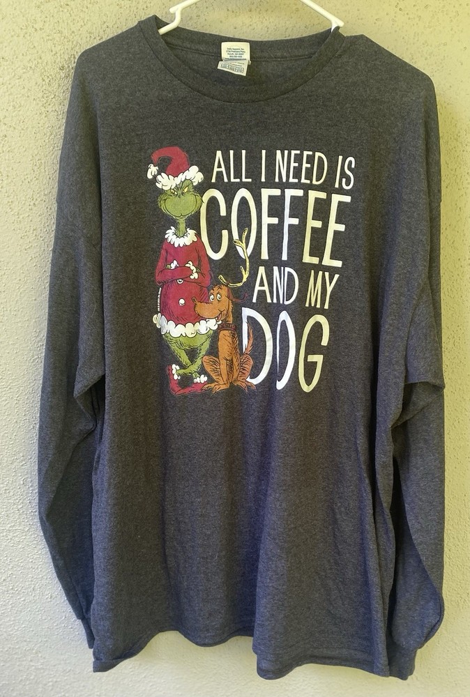 Delta Men's Gray Grinch Graphic Print Cotton Blend Long Sleeve T-Shirt 2XL