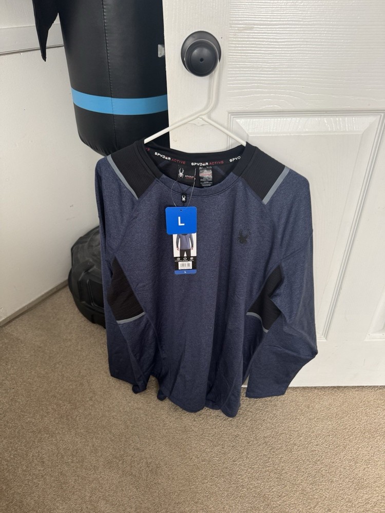 Spider Active Men’s Long Sleeve Shirt - Blue, Black - Active Wear - Size Large
