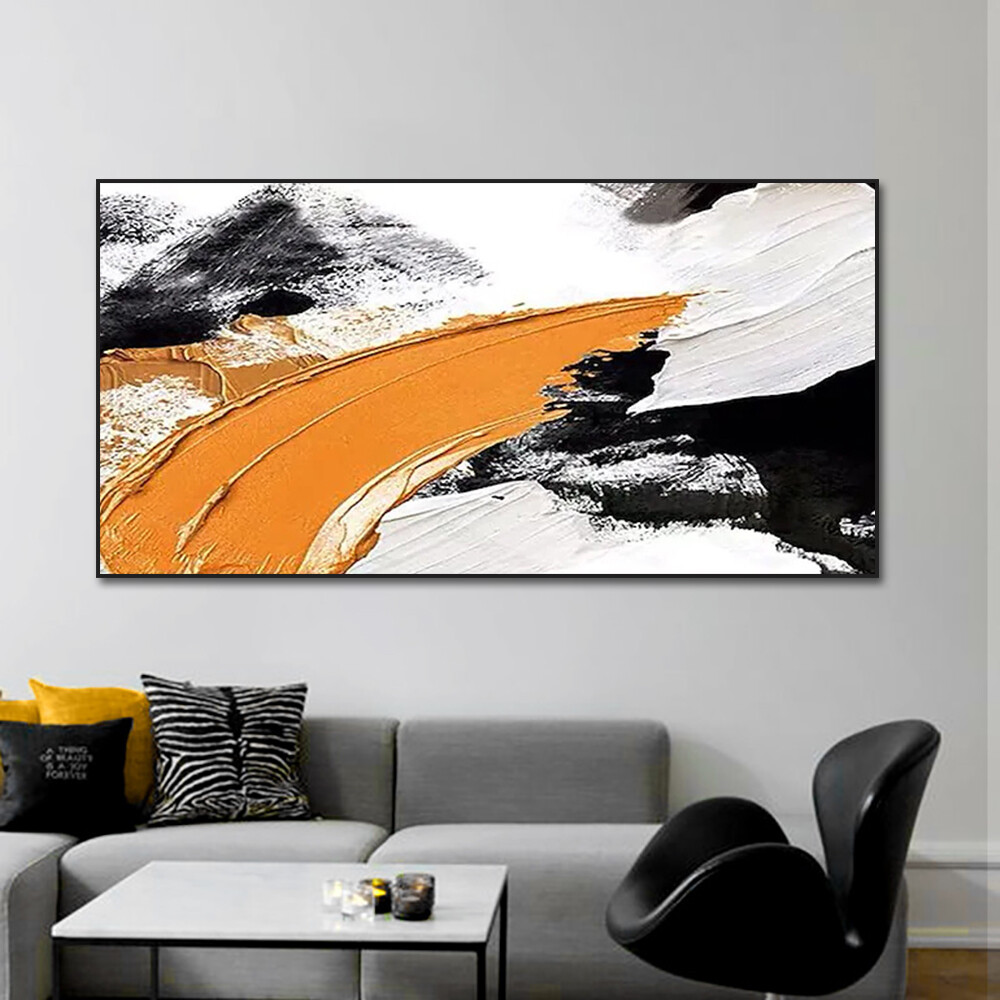 Abstract Orange Black White Oil Painting Hand Painted On Canvas Modern