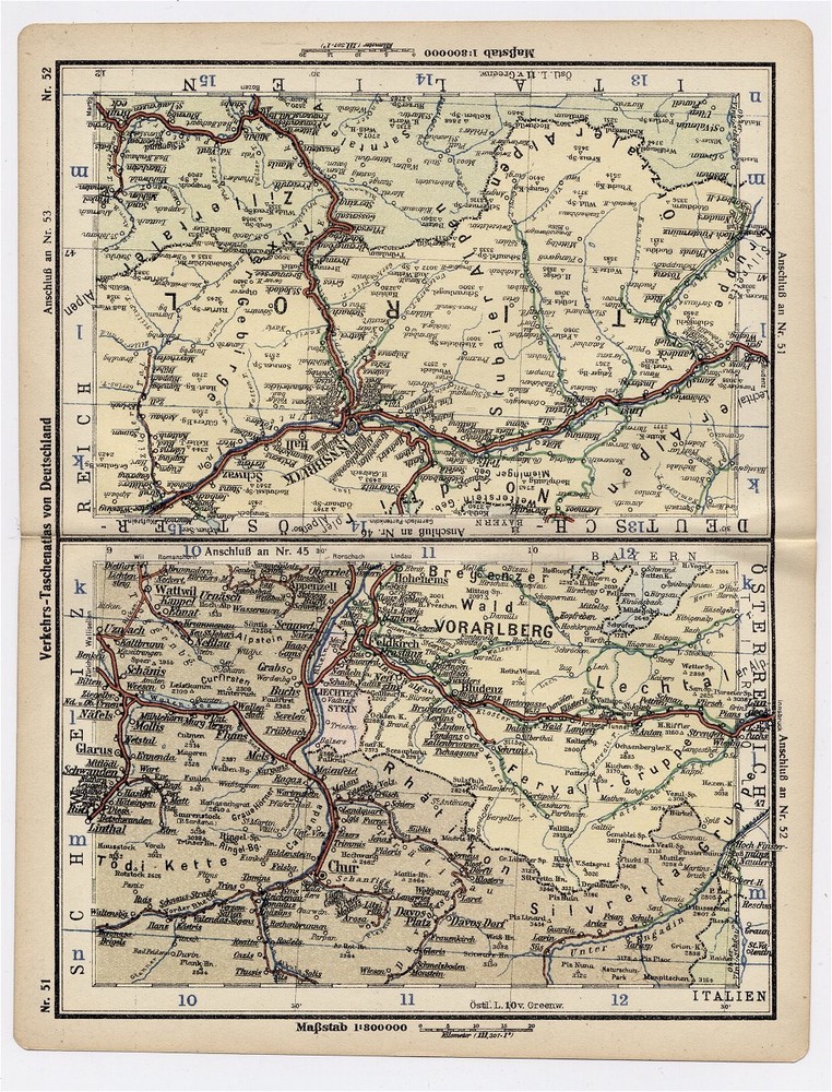 1930 Original Vintage Map Of Austria / Vorarlberg Liechtenstein Innsbruck Tirol