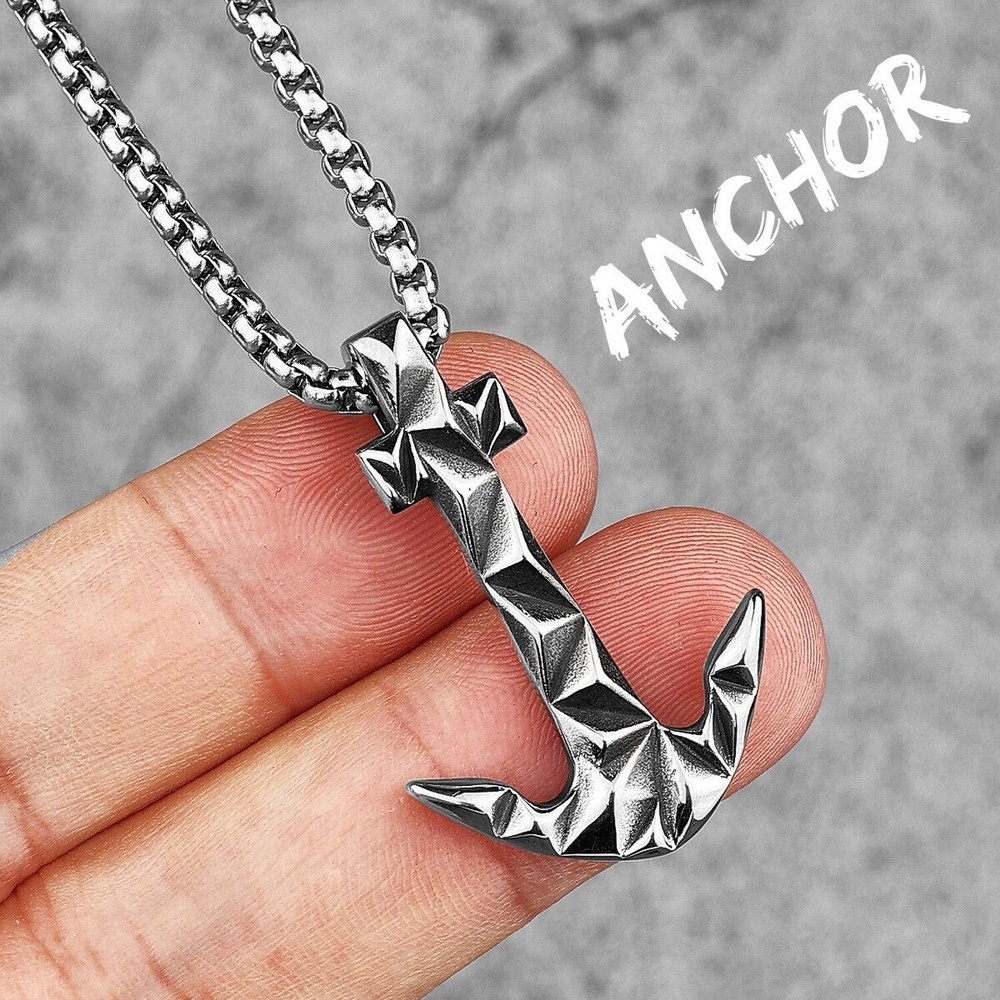 Geometric Cutting Anchor Stainless Steel Men Women Sea  Necklaces Pendants Chain