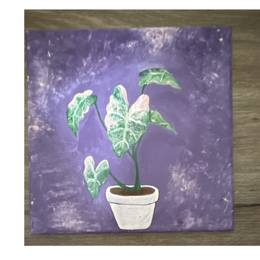 Original Botanical Plant Acrylic Painting on Canvas, Contemporary Art, Purple