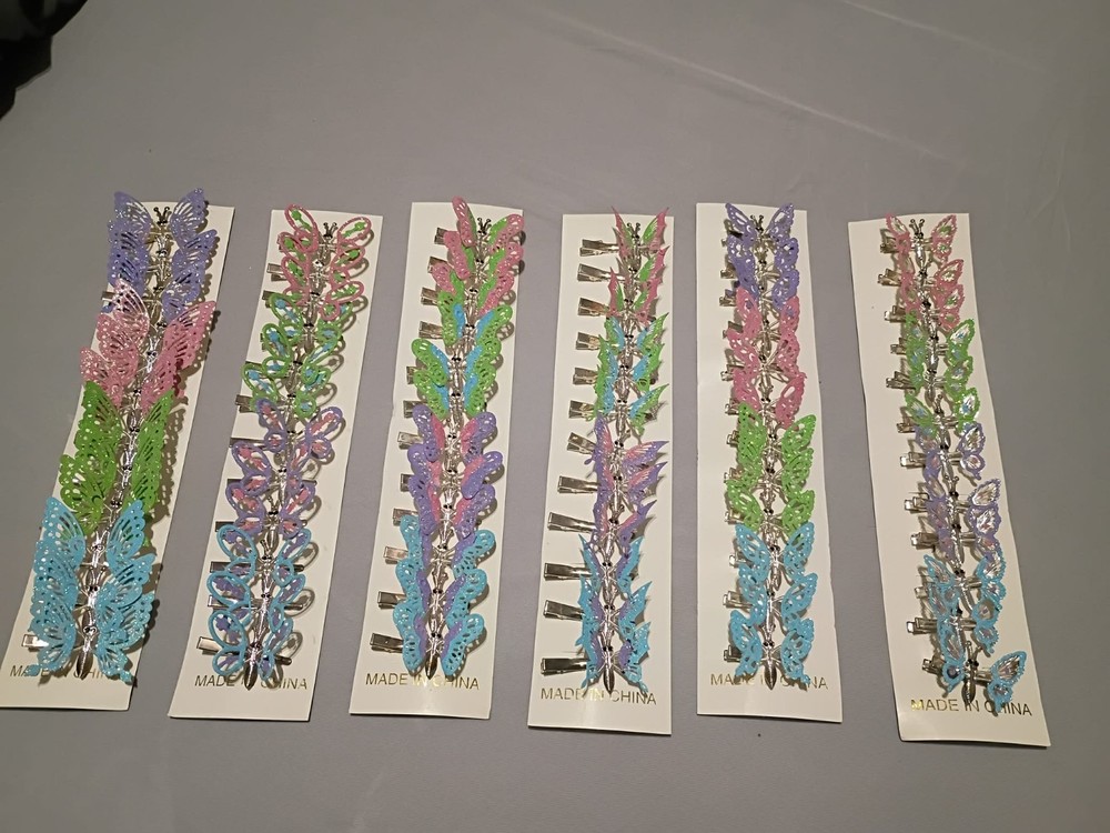 VTG 90’s DEADSTOCK FLUTTERING BUTTERFLY HAIR CLIPS MOVING WINGS 12 PACK Easter