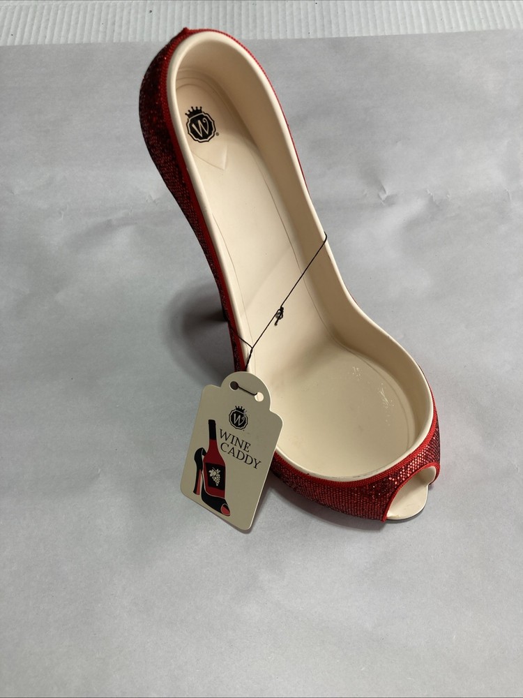 Wild Eye Designs High Heel Shoe Wine Bottle Holder Red Glitter Sequin New