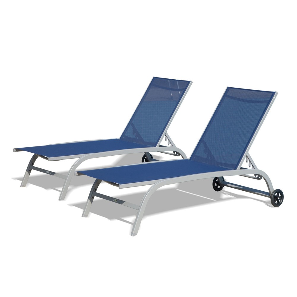 Blue Outdoor Chaise Lounge Set with Convenient Wheels for Easy Mobility