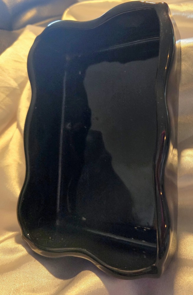 Vintage Glossy Black Camark Pottery Tray / Succulent Planter/ Trinket Dish
