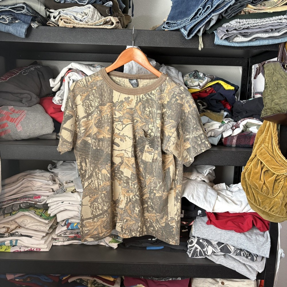 Faded Blank Camo Pocket T Shirt 70s 80s Vtg Thin 5050 Single Stitch Basic