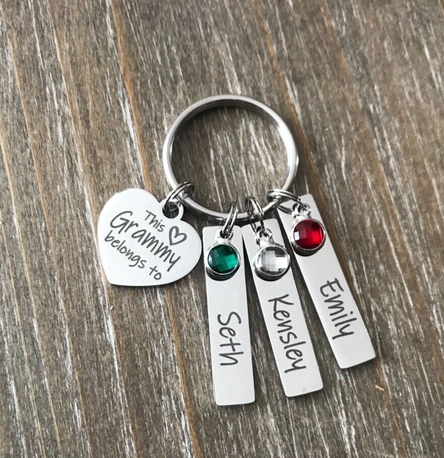 Grammy Keychain personalized engraved name birthstone custom Grandma Gift