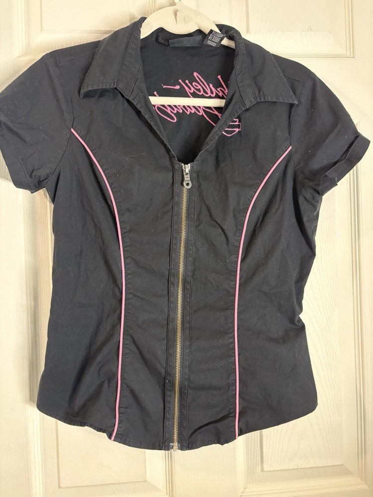 Harley-Davidson Shirt Womens Medium Zip Up Short Sleeve Motorcycle Top